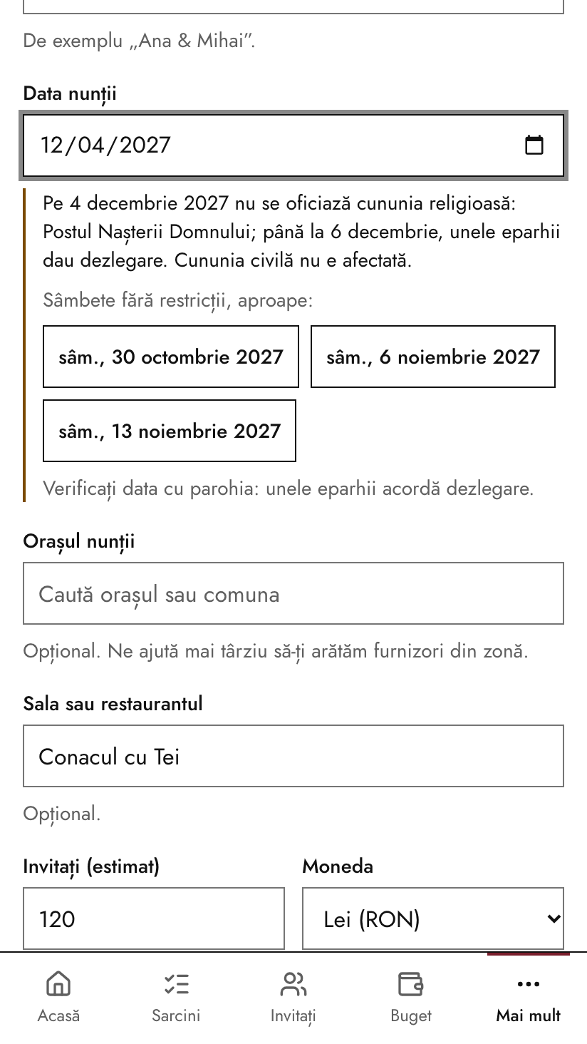 Alegerea datei nunții, cu avertismentul calendarului ortodox pentru o zi de post