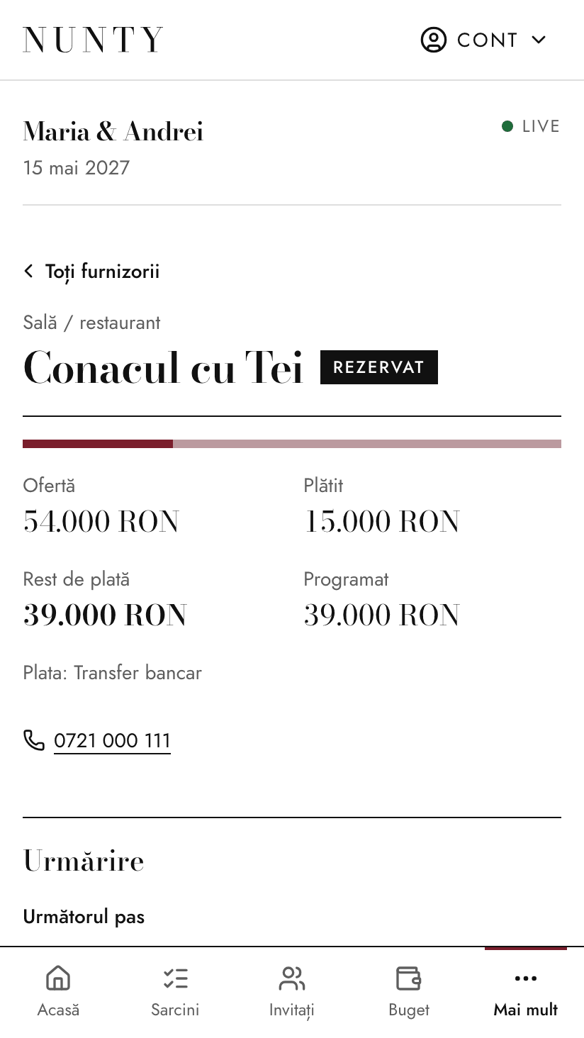 Un furnizor în Nunty: oferta, plățile pe tranșe și următorul pas