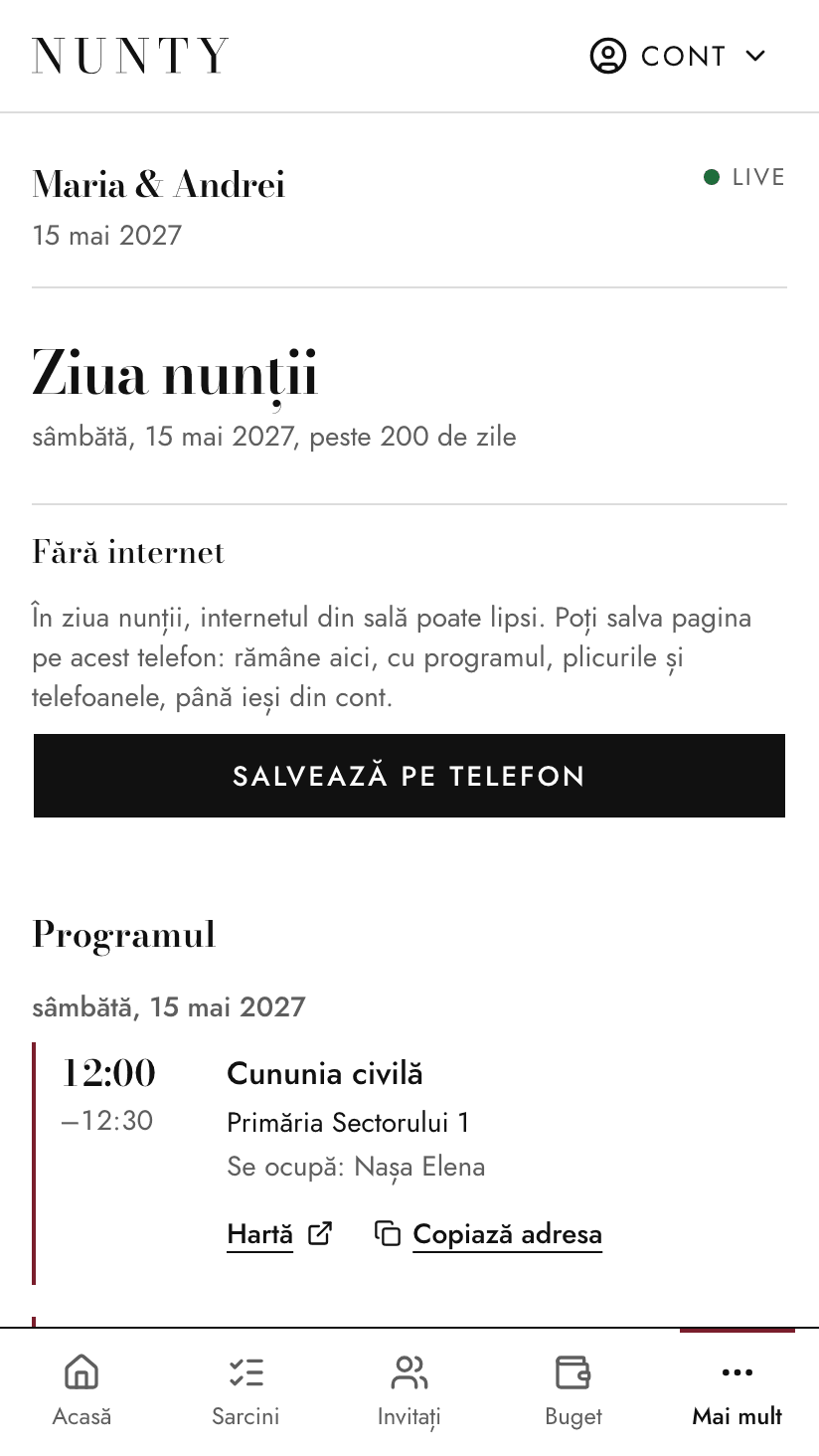 Pagina zilei nunții: programul, cine se ocupă, telefoanele și plicurile de dat